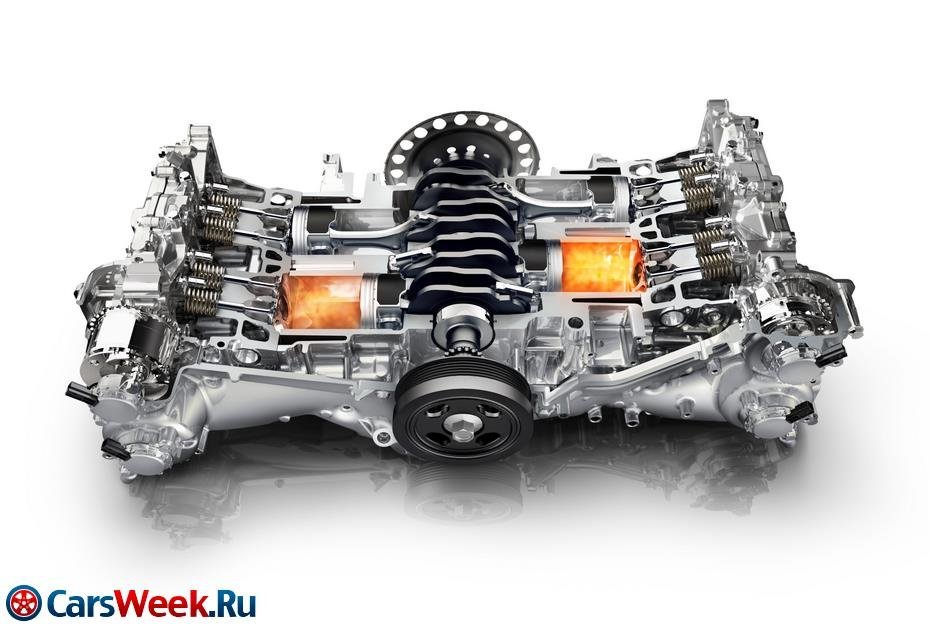 Вид оппозитного двигателя с автомобиля марки Subaru